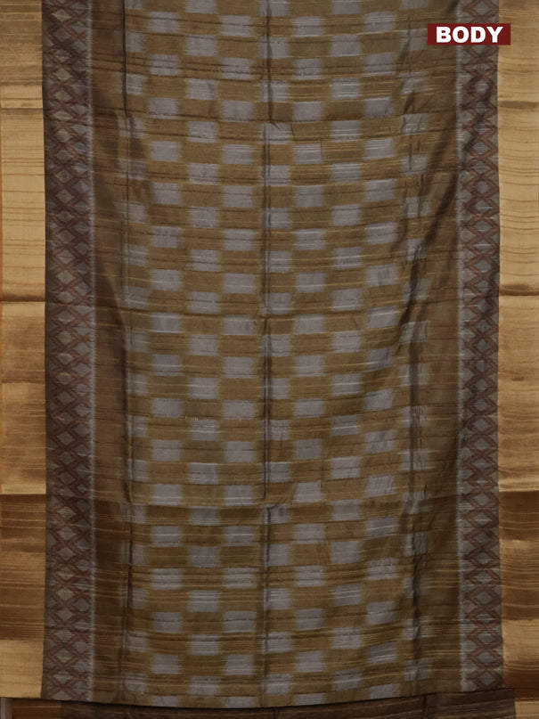 Semi matka saree grey and mustard yellow with allover ikat prints and zari woven border