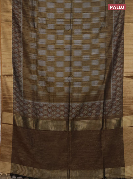 Semi matka saree grey and mustard yellow with allover ikat prints and zari woven border