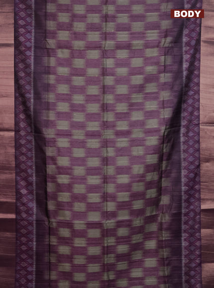 Semi matka saree grey and purple with allover ikat prints and zari woven border