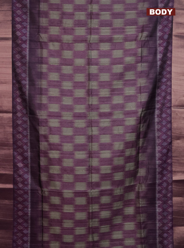 Semi matka saree grey and purple with allover ikat prints and zari woven border