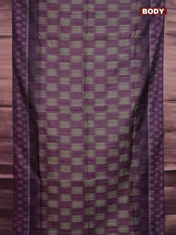 Semi matka saree grey and purple with allover ikat prints and zari woven border