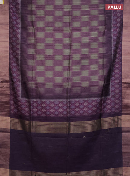 Semi matka saree grey and purple with allover ikat prints and zari woven border