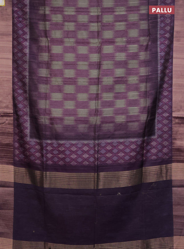 Semi matka saree grey and purple with allover ikat prints and zari woven border