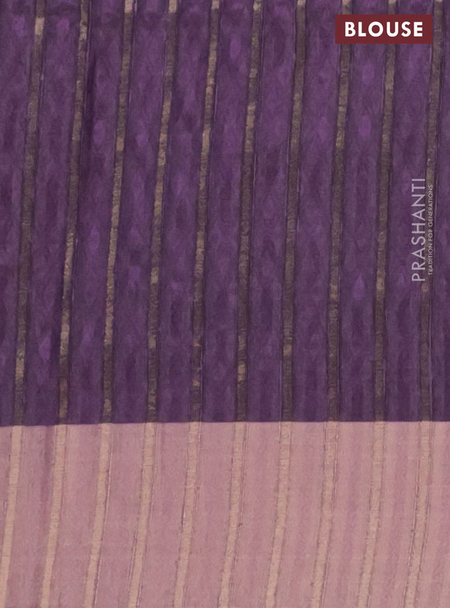 Semi matka saree grey and purple with allover ikat prints and zari woven border