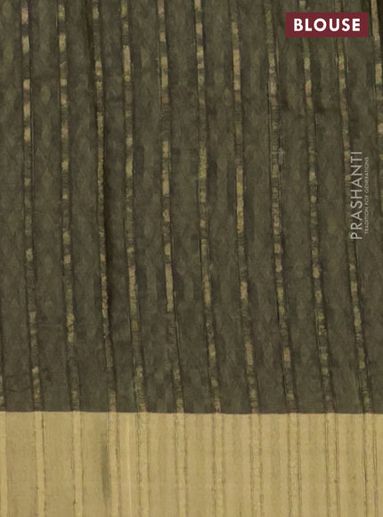 Semi matka saree grey and sap green with allover ikat prints and zari woven border