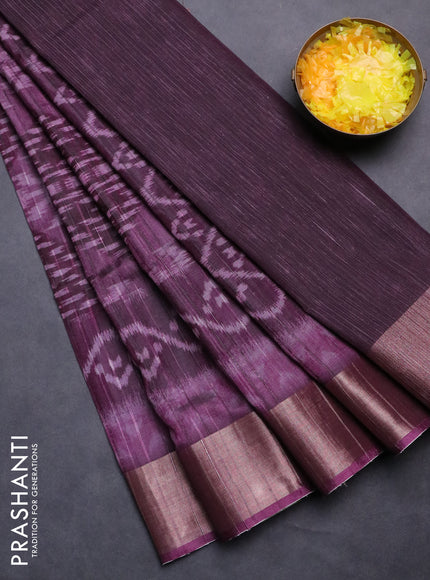 Semi matka saree wine shade with allover ikat prints and zari woven border