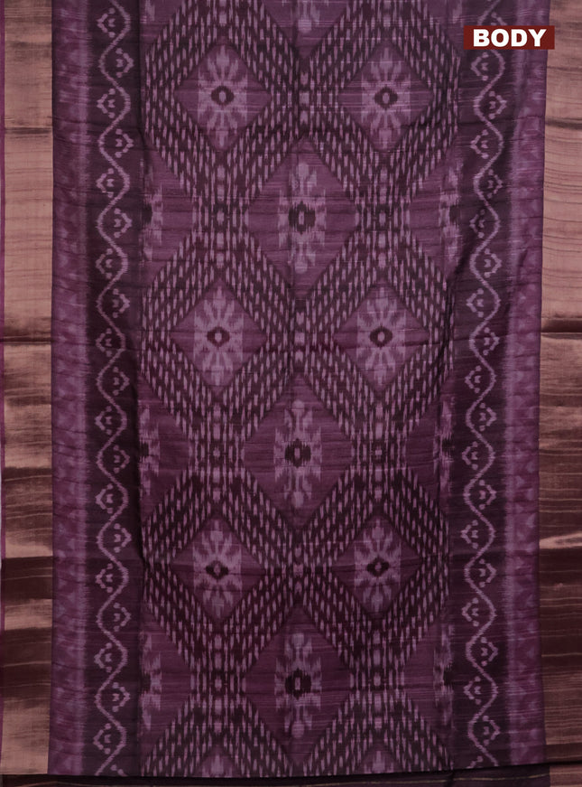 Semi matka saree wine shade with allover ikat prints and zari woven border
