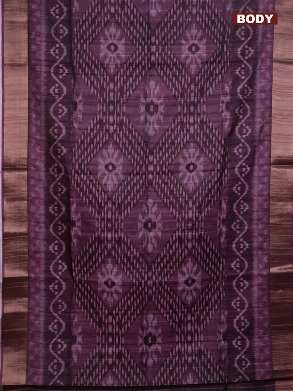 Semi matka saree wine shade with allover ikat prints and zari woven border
