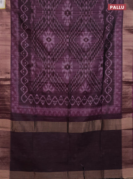 Semi matka saree wine shade with allover ikat prints and zari woven border