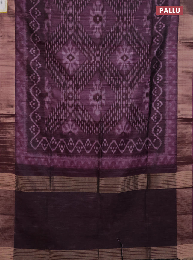 Semi matka saree wine shade with allover ikat prints and zari woven border