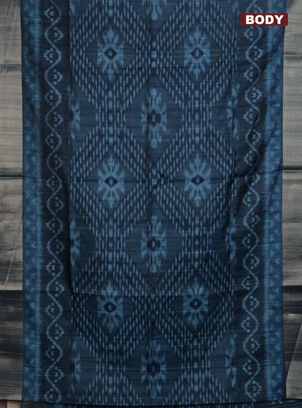 Semi matka saree peacock blue with allover ikat prints and zari woven border