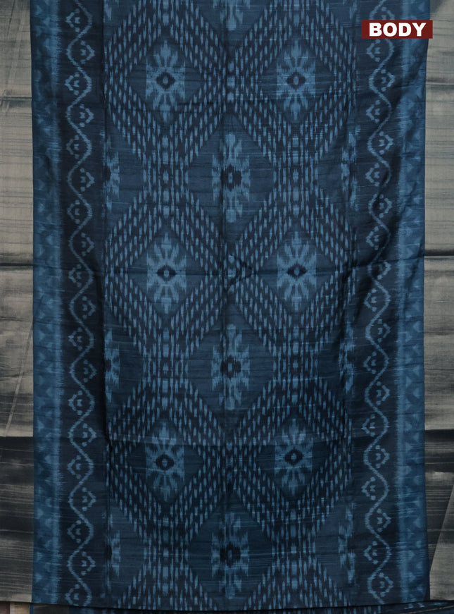 Semi matka saree peacock blue with allover ikat prints and zari woven border