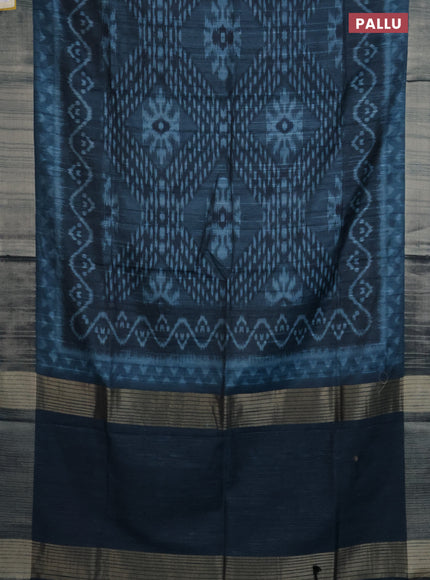 Semi matka saree peacock blue with allover ikat prints and zari woven border