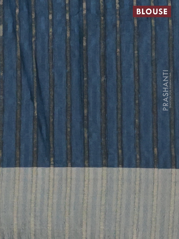 Semi matka saree peacock blue with allover ikat prints and zari woven border