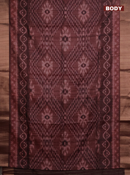 Semi matka saree deep maroon with allover ikat prints and zari woven border