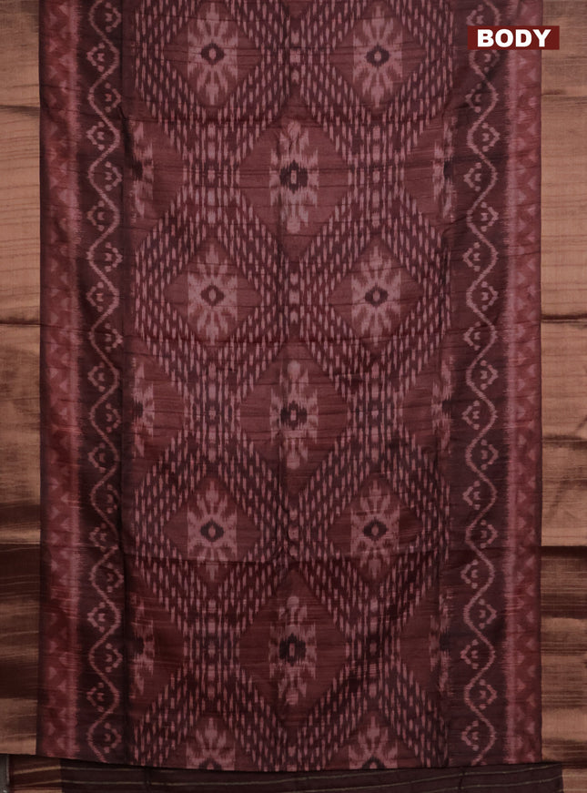 Semi matka saree deep maroon with allover ikat prints and zari woven border