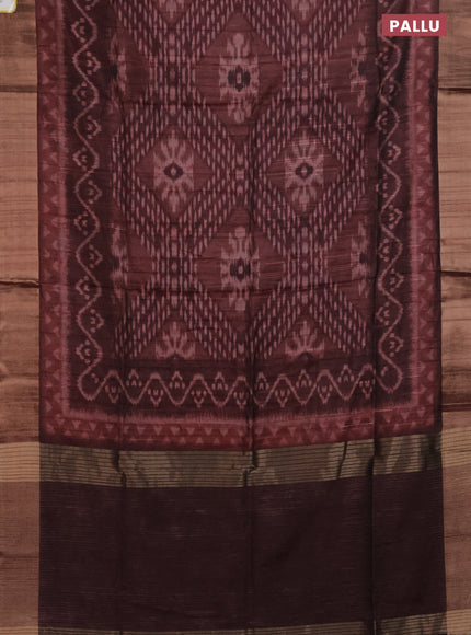 Semi matka saree deep maroon with allover ikat prints and zari woven border
