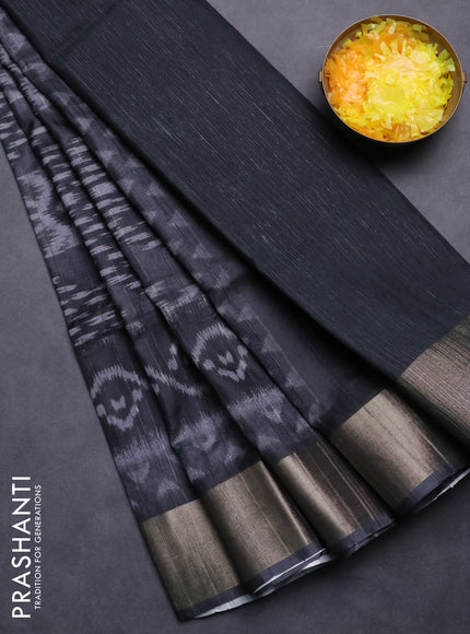 Semi matka saree elephant grey with allover ikat prints and zari woven border