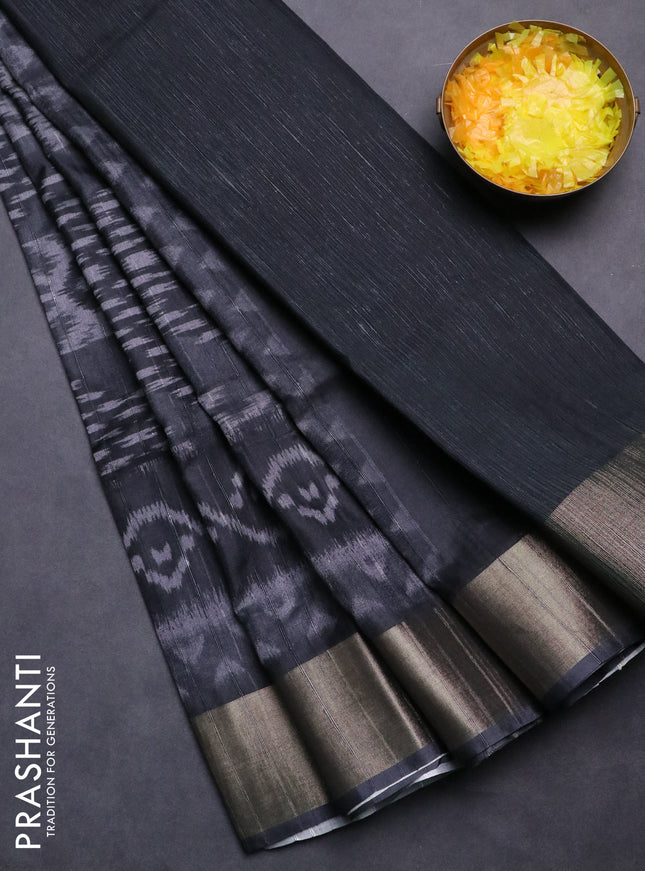 Semi matka saree elephant grey with allover ikat prints and zari woven border