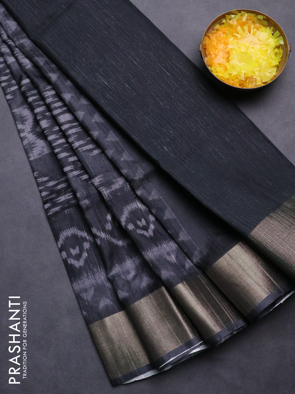 Semi matka saree elephant grey with allover ikat prints and zari woven border