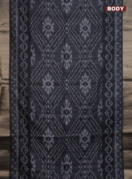 Semi matka saree elephant grey with allover ikat prints and zari woven border