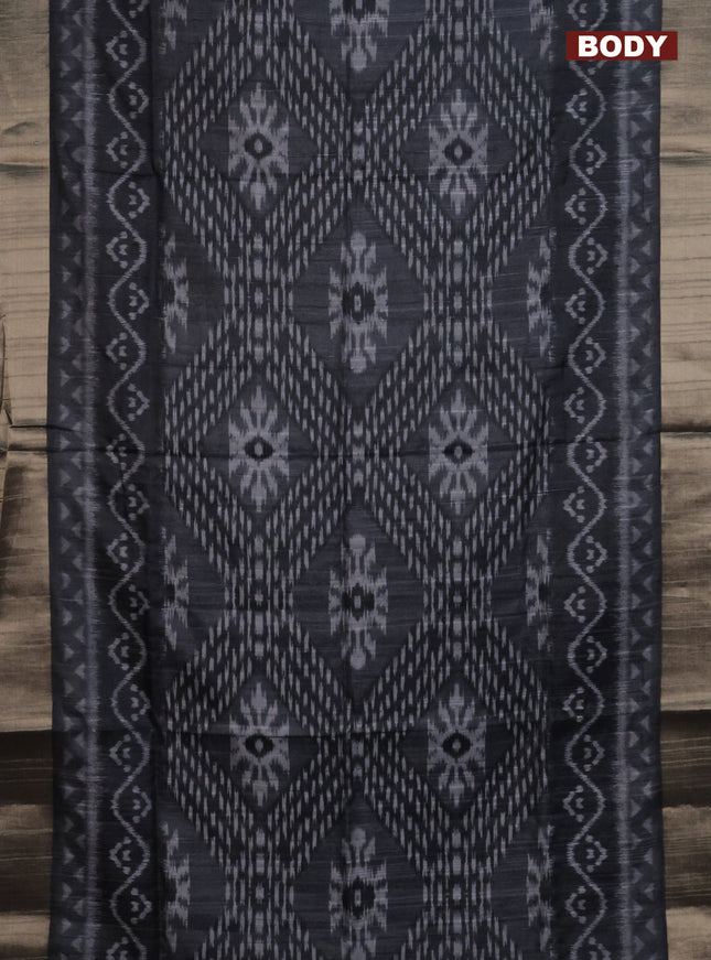 Semi matka saree elephant grey with allover ikat prints and zari woven border