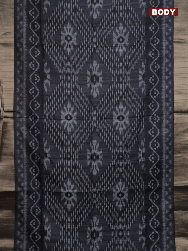 Semi matka saree elephant grey with allover ikat prints and zari woven border