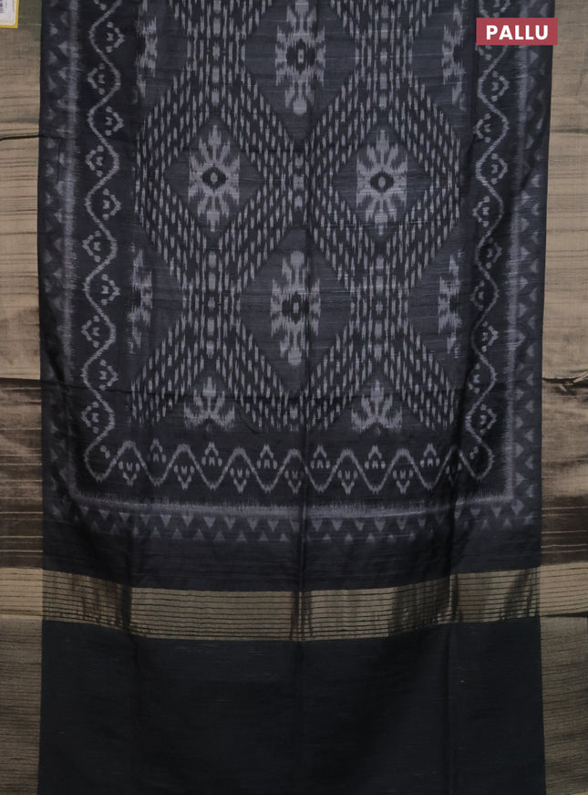 Semi matka saree elephant grey with allover ikat prints and zari woven border