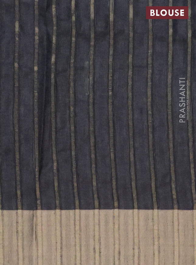 Semi matka saree elephant grey with allover ikat prints and zari woven border