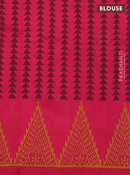 Silk cotton block printed saree pink with geometric butta prints and printed border