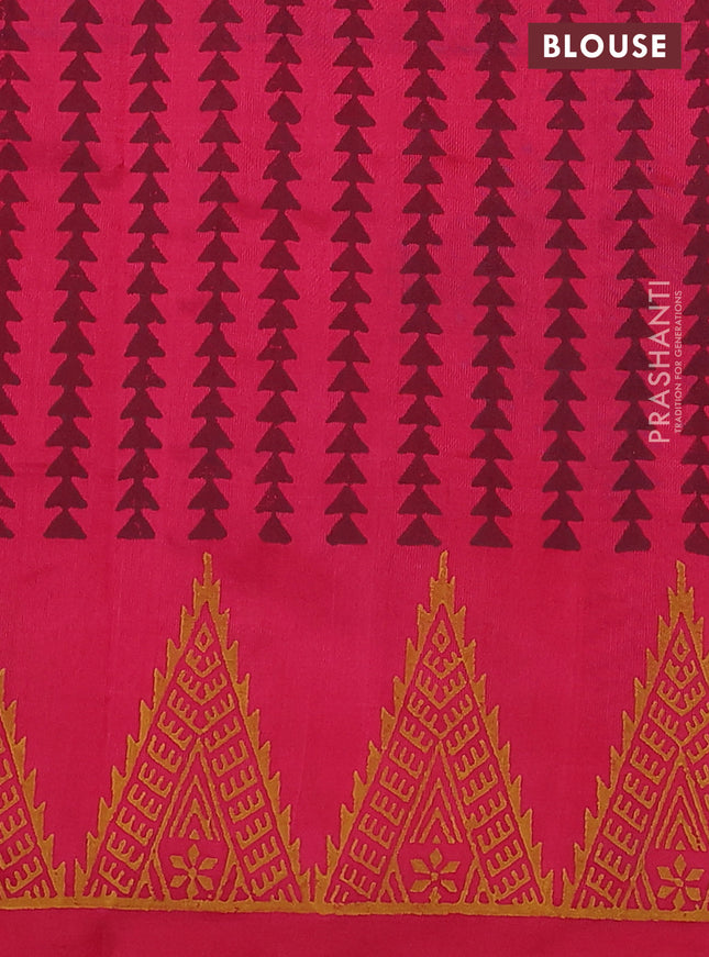 Silk cotton block printed saree pink with geometric butta prints and printed border