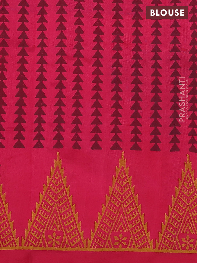 Silk cotton block printed saree pink with geometric butta prints and printed border