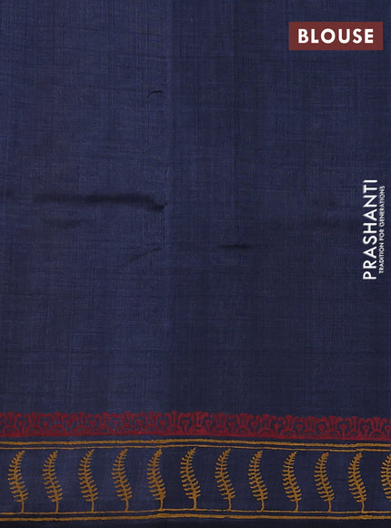 Silk cotton block printed saree grey with paisley butta prints and printed