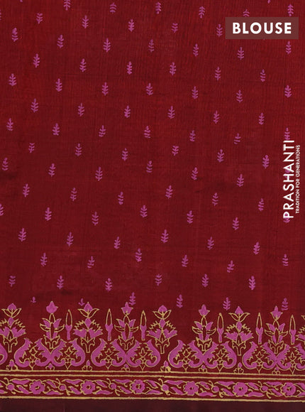 Silk cotton block printed saree maroon with butta prints and printed border