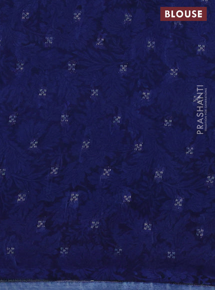 Semi mysore crepe saree blue and teal green with panel prints and long zari woven border