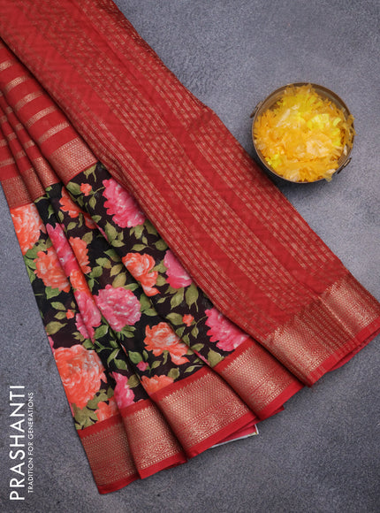 Semi mysore crepe saree maroon and black with zari weaves and long printed border