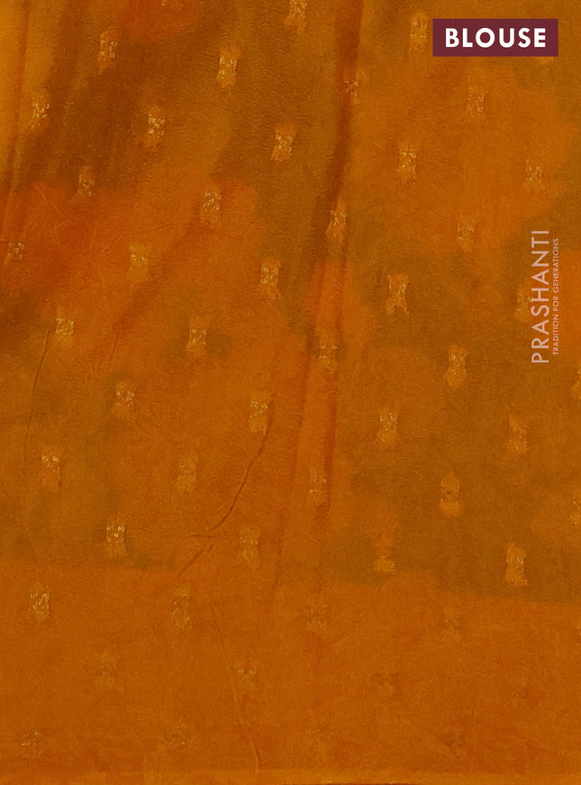 Semi mysore crepe saree mango yelllow and green with zari weaves and long printed border