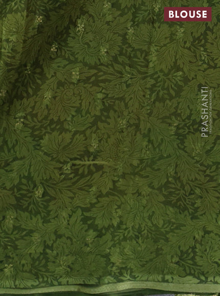 Semi mysore crepe saree green and red with zari weaves and long printed border