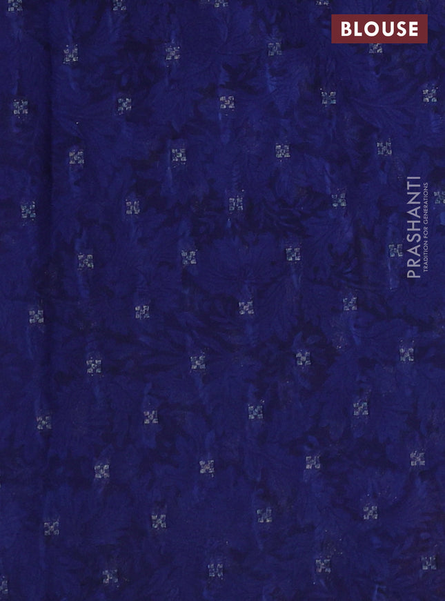 Semi mysore crepe saree blue and purple with zari weaves and long printed border