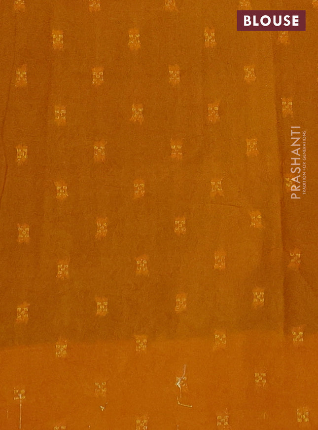 Semi mysore crepe saree mustard yellow and sap green with panel prints and long zari woven border