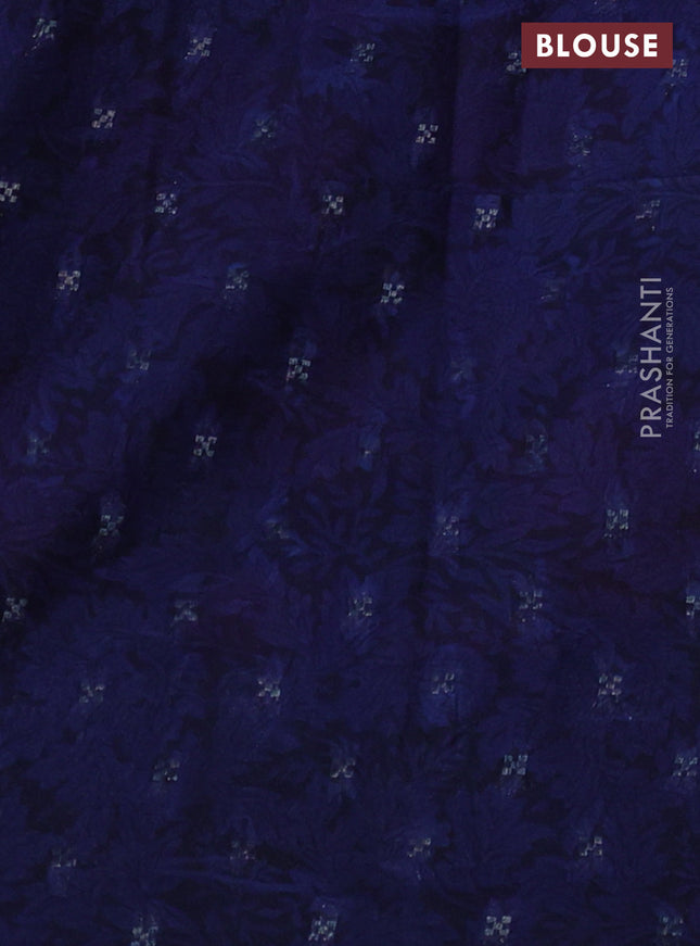 Semi mysore crepe saree blue and purple with zari weaves and long printed border