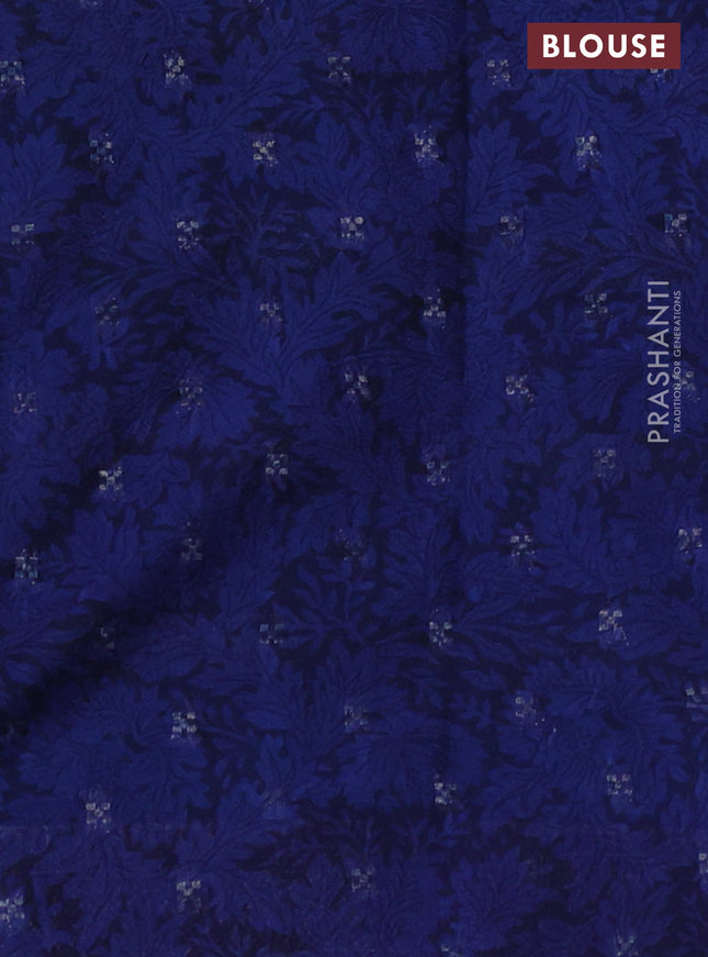 Semi mysore crepe saree blue and teal blue with panel prints and long zari woven border