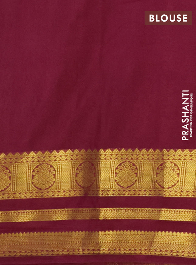 Semi mysore silk saree teal blue and dark magenta pink with floral prints and zari woven border