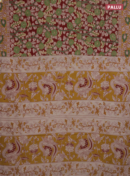 Kalamkari cotton saree maroon and mustard shade with allover prints and printed border