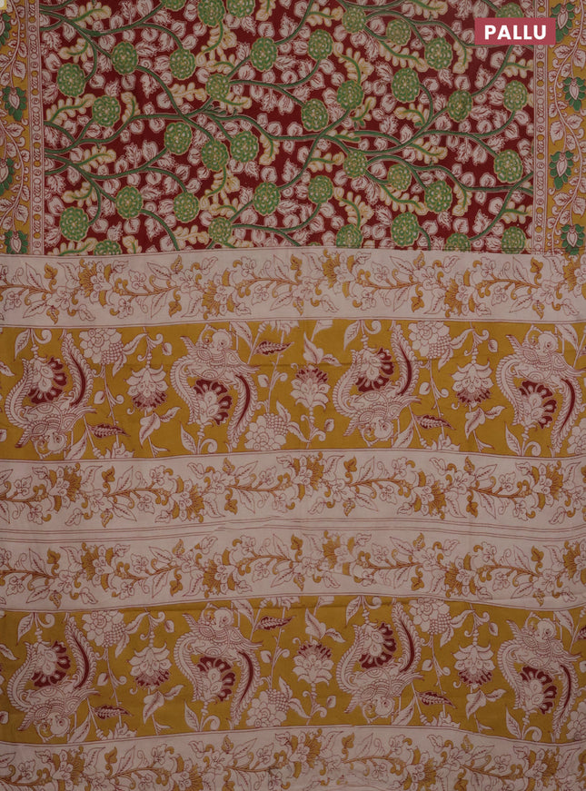 Kalamkari cotton saree maroon and mustard shade with allover prints and printed border
