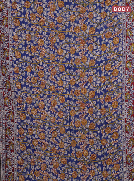 Kalamkari cotton saree blue and maroon with allover prints and printed border