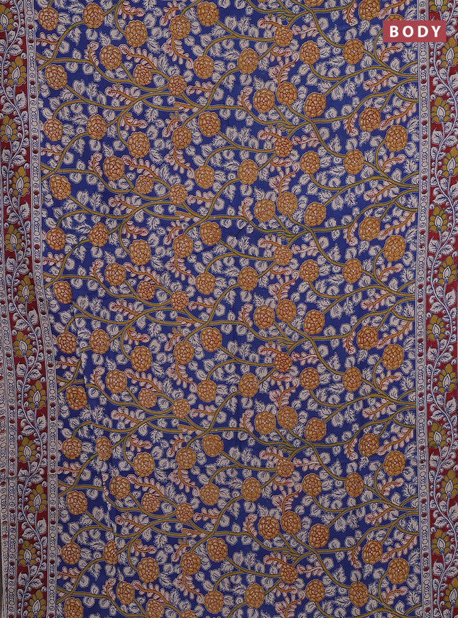 Kalamkari cotton saree blue and maroon with allover prints and printed border
