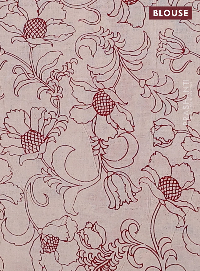 Kalamkari cotton saree blue and maroon with allover prints and printed border