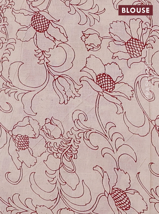 Kalamkari cotton saree mustard yellow and maroon with allover prints and printed border