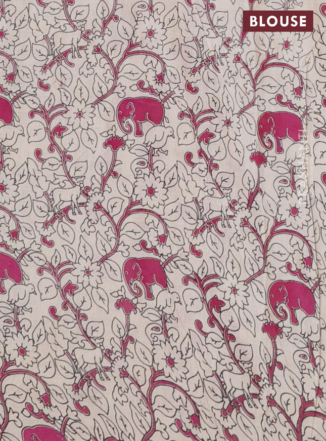 Kalamkari cotton saree blue and magenta pink with allover prints and printed border